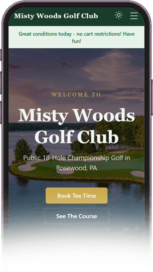 A Kaddie golf course website on a phone